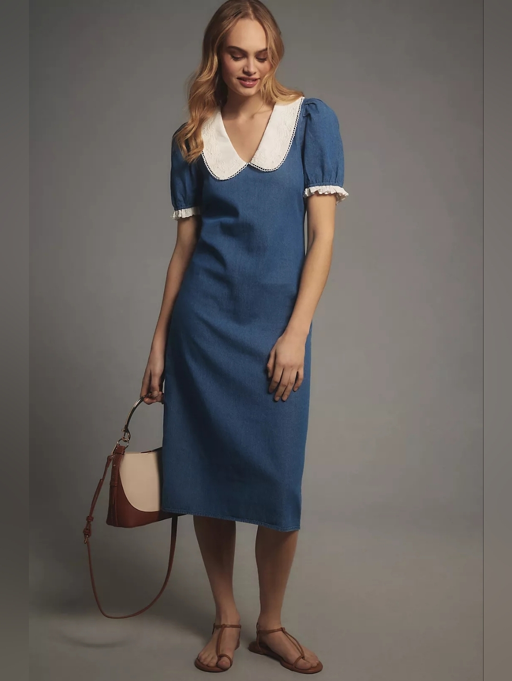 Anthropologie Porridge Short-Sleeve Collared Slim Midi Dress